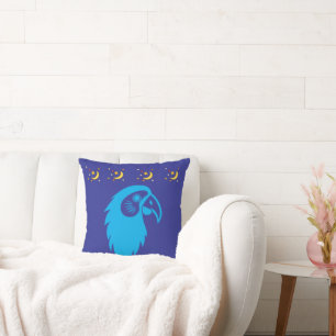 Parrot with Moon & Stars Blue Pillow