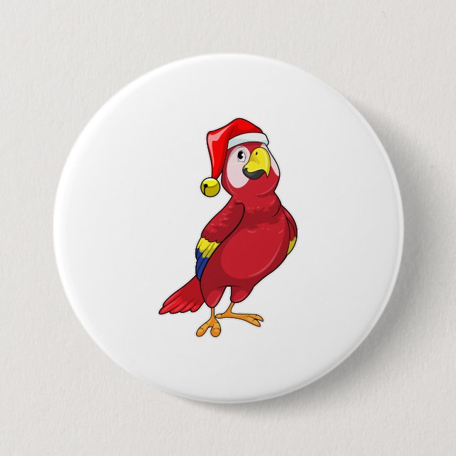 Parrot with Santa hat 7.5 Cm Round Badge (Front)