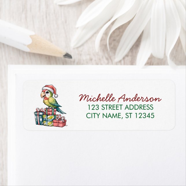  Parrot with Santa Hat Christmas Return Address    Label (Insitu)