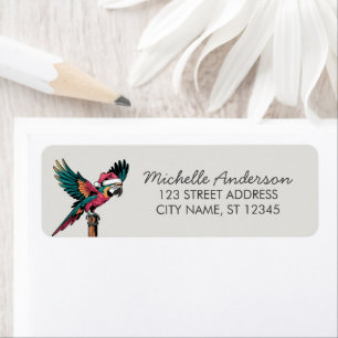 Parrot with Santa Hat Christmas Return Address Label