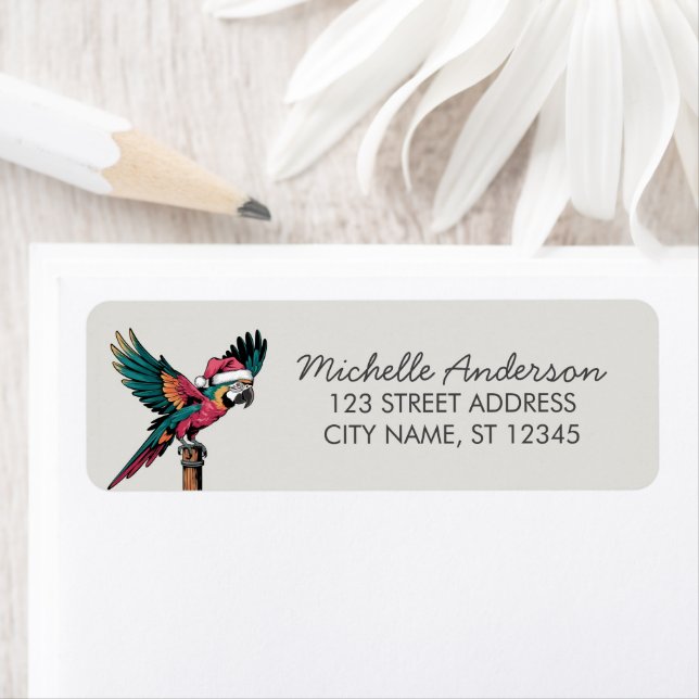  Parrot with Santa Hat Christmas Return Address    Label (Insitu)