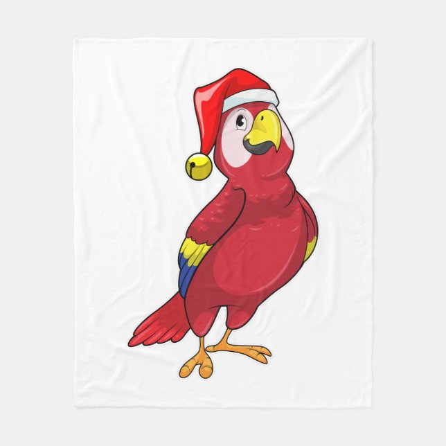 Parrot with Santa hat Fleece Blanket (Front)