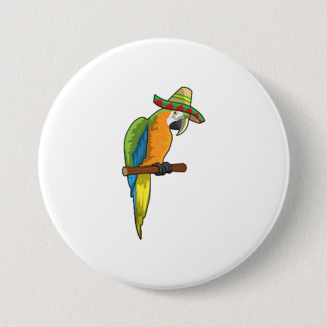 Parrot with Straw hat 7.5 Cm Round Badge (Front)