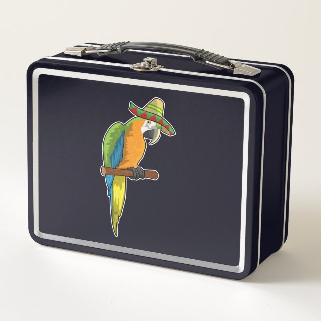 Parrot with Straw hat Metal Lunch Box (Front)