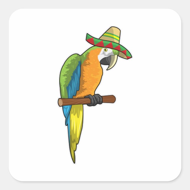 Parrot with Straw hat Square Sticker (Front)