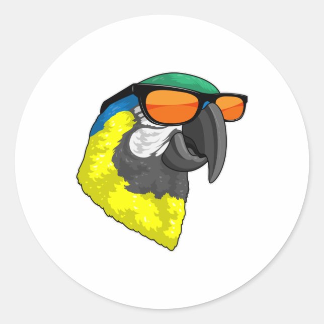 Parrot with Sunglasses Classic Round Sticker (Front)