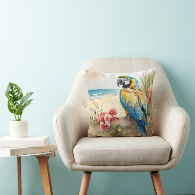 Parrot with Tropical Flowers Cushion (Chair)