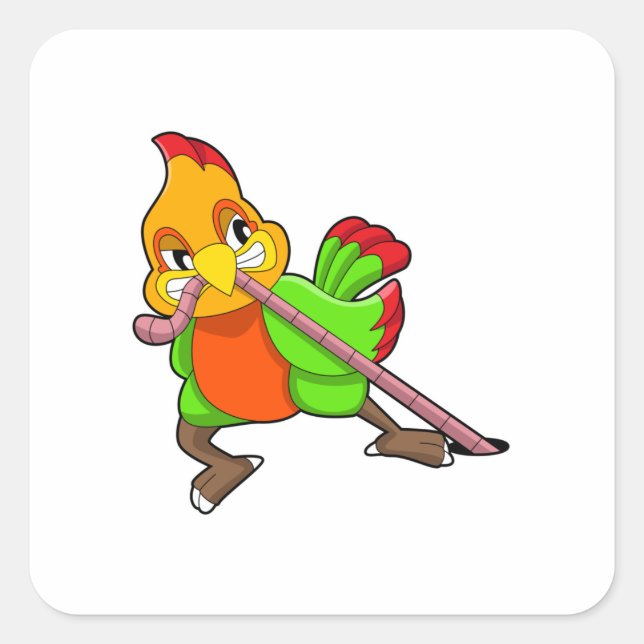 Parrot with Worm Square Sticker (Front)