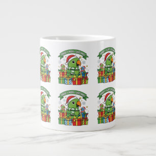 Parrot-y Merry Christmas – Cute Festive Parrot Hol Large Coffee Mug
