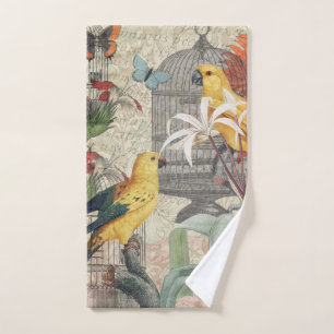 Parrot Yellow Tropical Antique Flower  Bath Towel Set