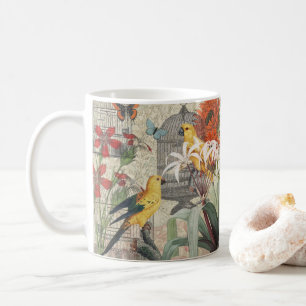Parrot Yellow Tropical Antique Flower  Coffee Mug