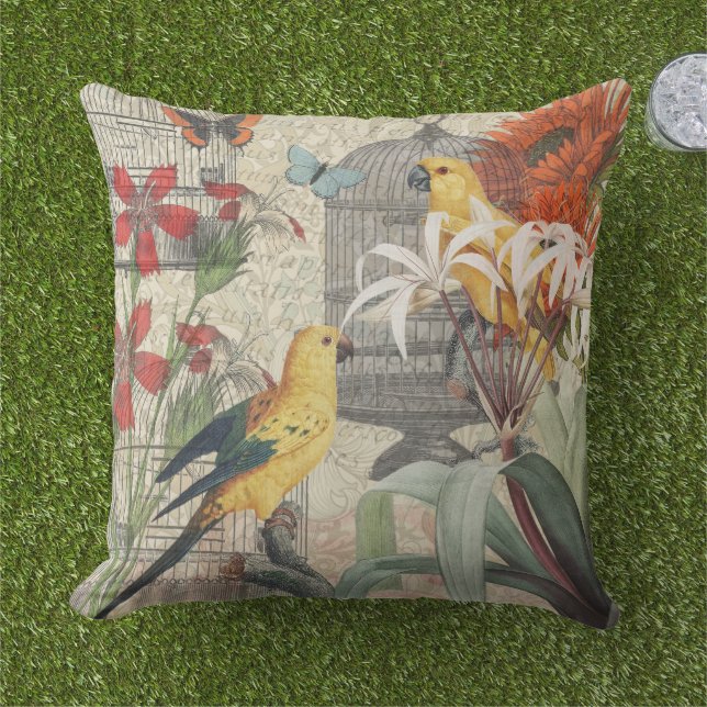 Parrot Yellow Tropical Antique Flower  Cushion (Grass)