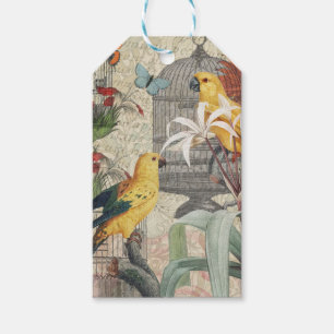 Parrot Yellow Tropical Antique Flower  Gift Tags