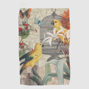 Parrot Yellow Tropical Antique Flower  Golf Towel