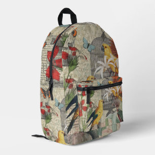 Parrot Yellow Tropical Antique Flower  Printed Backpack