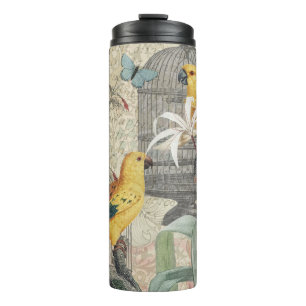 Parrot Yellow Tropical Antique Flower  Thermal Tumbler