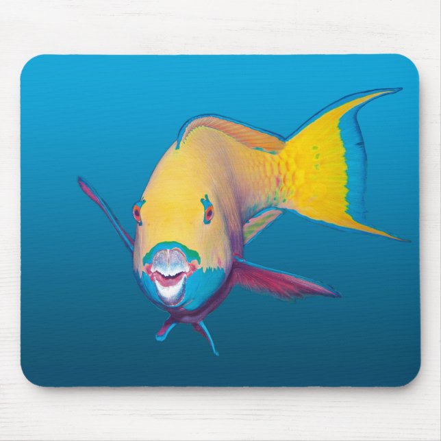 Parrotfish Close-up! Gradient blue background |  Mouse Pad (Front)