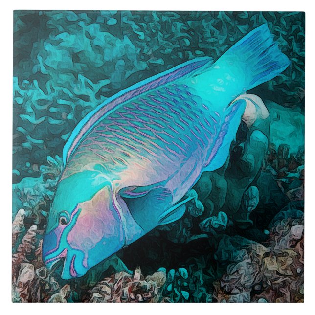 Parrotfish Colourful Coral Reef Ocean Fish Ceramic Tile (Front)