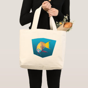 Parrotfish - Design gradient blue background Large Tote Bag