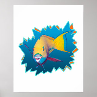 Parrotfish on Blue * Starburst Cut Out | Poster