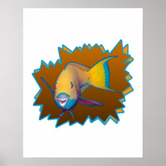 Parrotfish on Orange * Starburst Cut Out | Poster