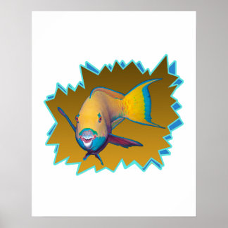 Parrotfish on Yellow * Starburst Cut Out | Poster