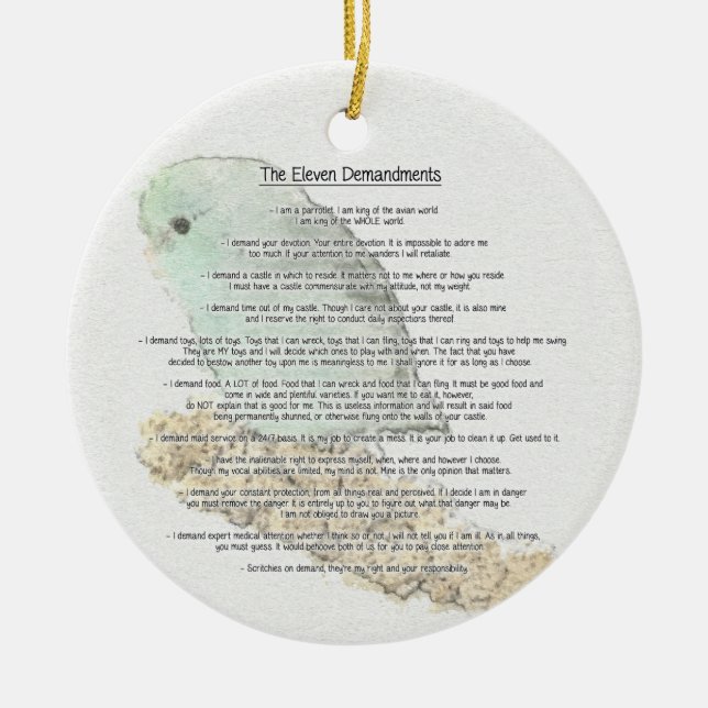 Parrotlets' Eleven Demandments Ceramic Ornament (Front)