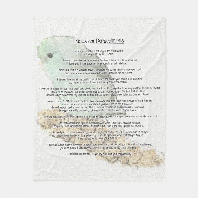 Parrotlets' Eleven Demandments Fleece Blanket (Front)