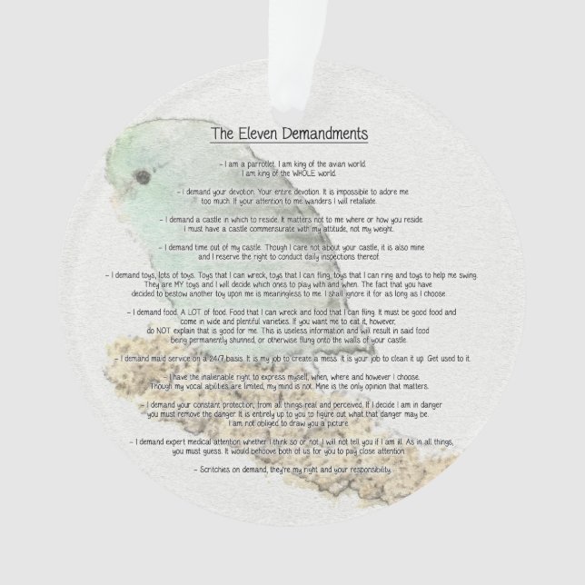 Parrotlets' Eleven Demandments Ornament (Front)