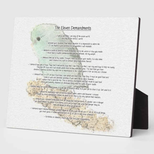 Parrotlets' Eleven Demandments Plaque (Side)