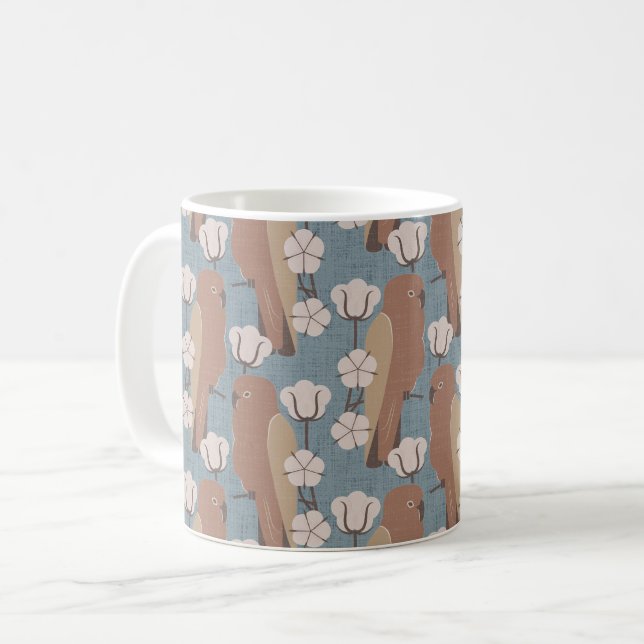 Parrots and cotton flower coffee mug (Front Left)
