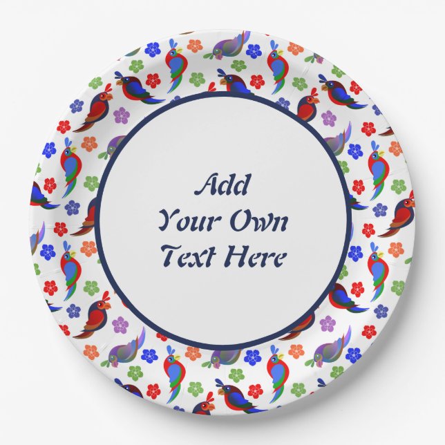 Parrots and Flowers Paper Plate (Front)