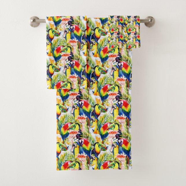 Parrots And Palm Leaves Bath Towel Set (Insitu)