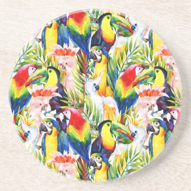 Parrots And Palm Leaves Coaster (Front)