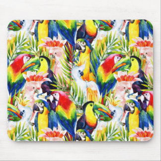 Parrots And Palm Leaves Mouse Pad