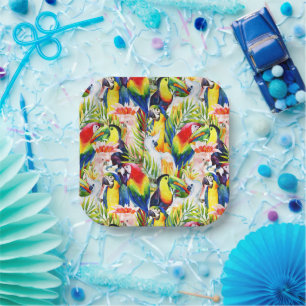 Parrots And Palm Leaves Paper Plate