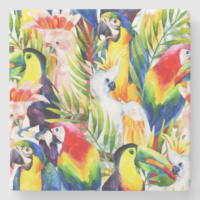 Parrots And Palm Leaves Stone Coaster (Front)