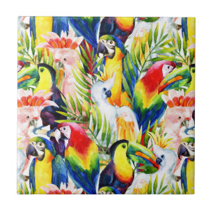 Parrots And Palm Leaves Tile