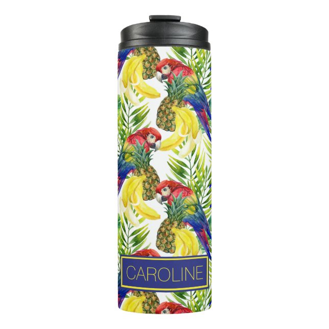 Parrots And Tropical Fruit | Add Your Name Thermal Tumbler (Front)