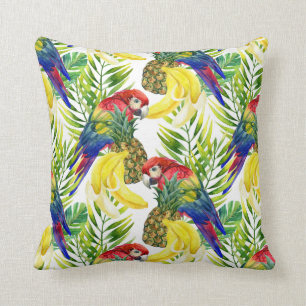 Parrots And Tropical Fruit Cushion