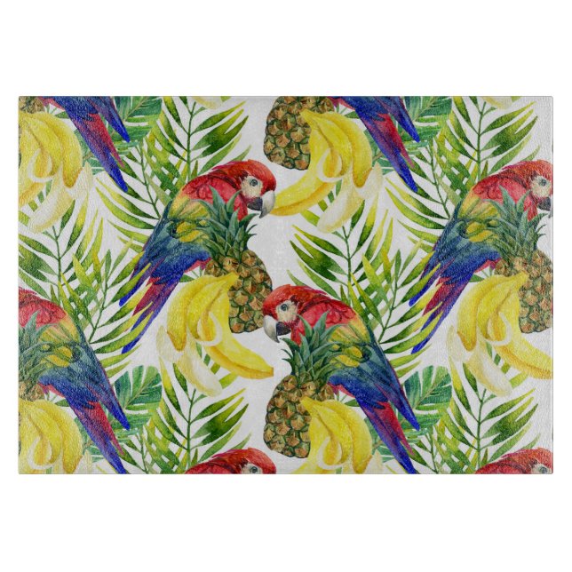 Parrots And Tropical Fruit Cutting Board (Front)