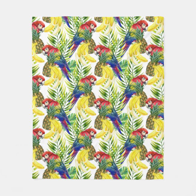 Parrots And Tropical Fruit Fleece Blanket (Front)
