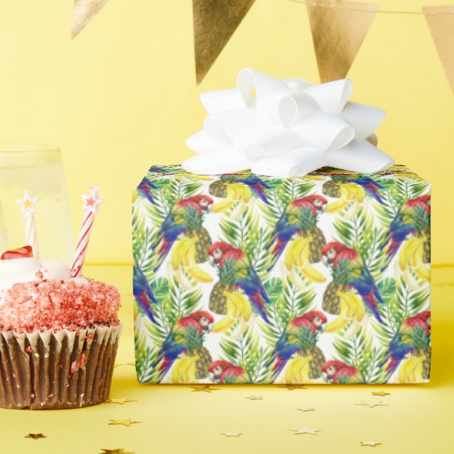 Parrots And Tropical Fruit Wrapping Paper (Birthday Party)