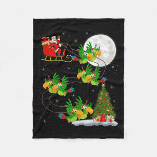 Parrots Bird Santa Sleigh Flying Funny Magical Chr Fleece Blanket
