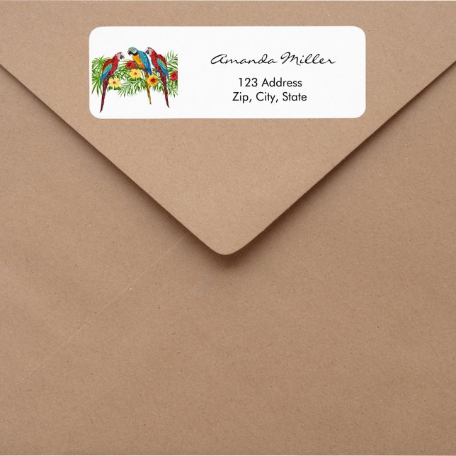 Parrots birds palm leaves return address label (Creator Uploaded)