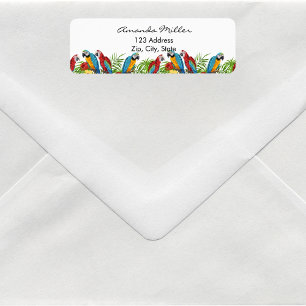 Parrots birds palm leaves return address label