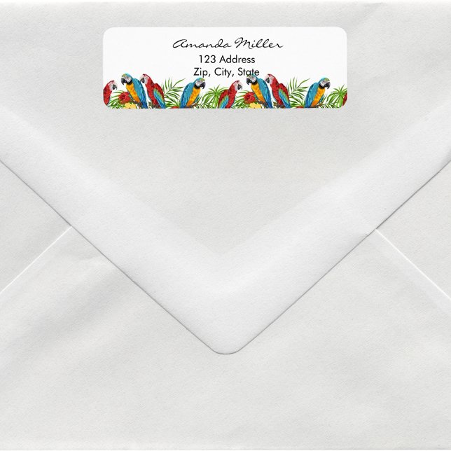 Parrots birds palm leaves return address return address label (Creator Uploaded)
