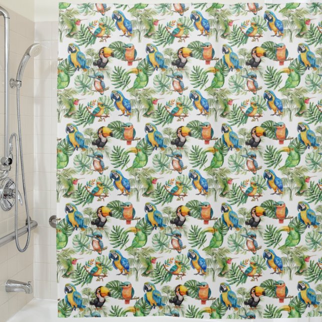 Parrots birds tropical pattern shower curtain (Creator Uploaded)