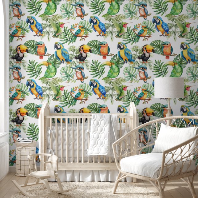 Parrots birds tropical pattern wallpaper (Kids)