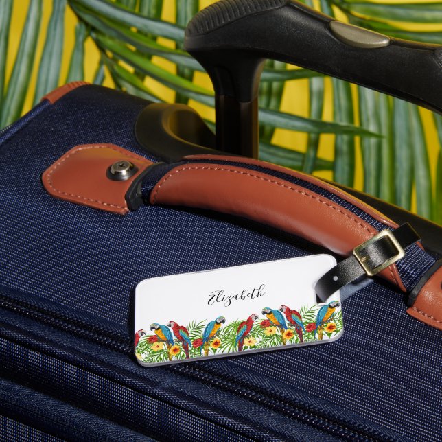Parrots birds white red blue tropical luggage tag (Front Insitu 3)